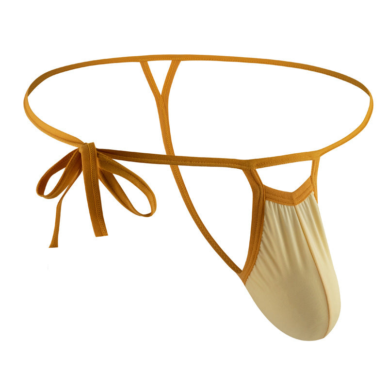 Image of Men’s underwear thong belt side opening knotted rope nylon ice silk soft comfortable breathable sexy GAY - apricot
